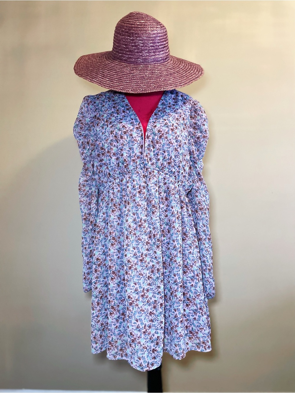 Floral V-Neck Long Sleeve Women’s Dress in Lavender